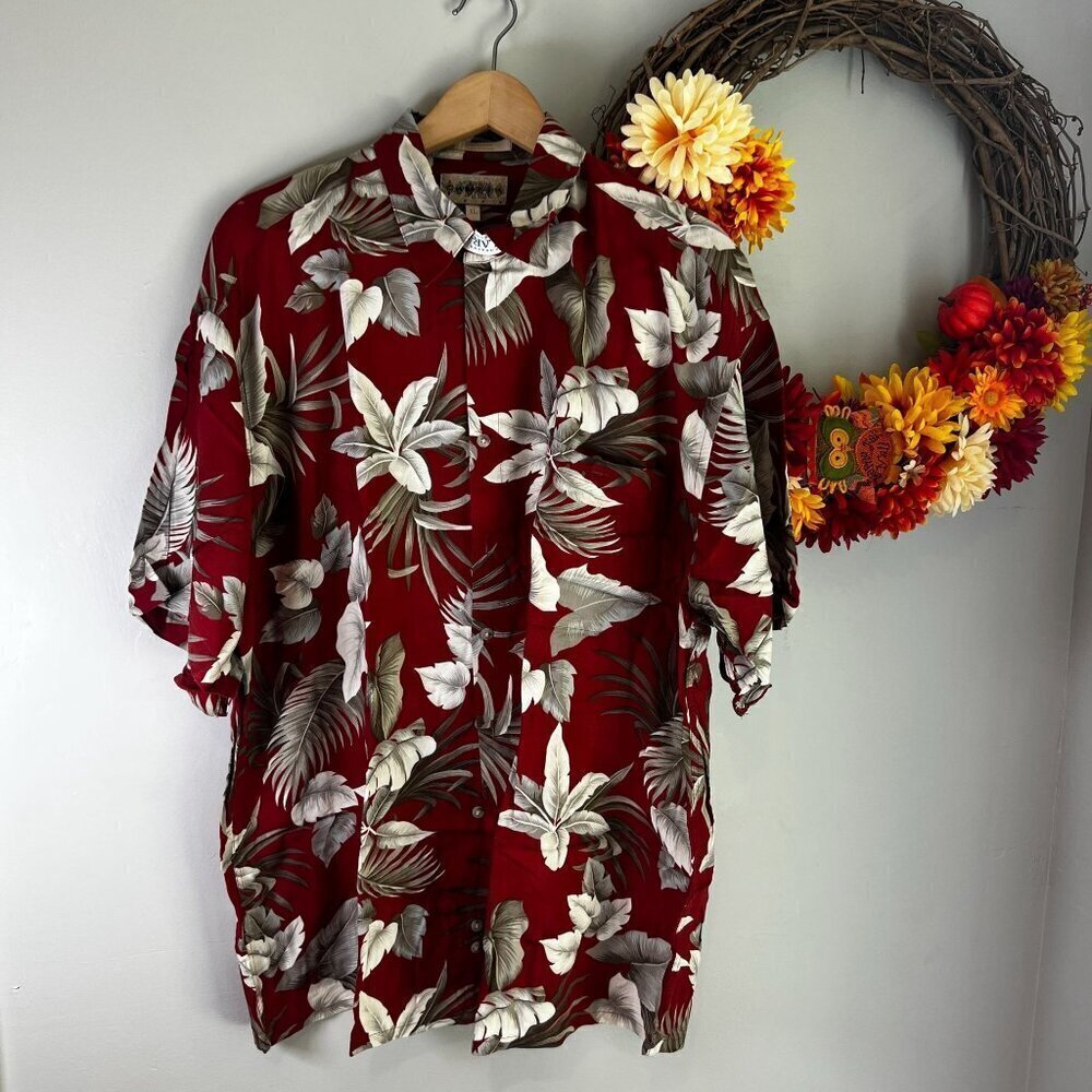 Campia Mens Hawaiian Buttons Down Shirt XTRA-LARGE XL Floral Vermilion Red